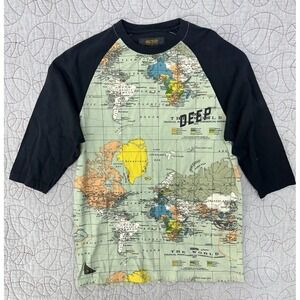 10.Deep 3/4 Sleeve The World Map Slope Baseball Shirt Mens Medium
